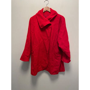 Vintage I.Magnin Womens Cape Coat Size XL Red Wool Collared Preppy 90s Warm